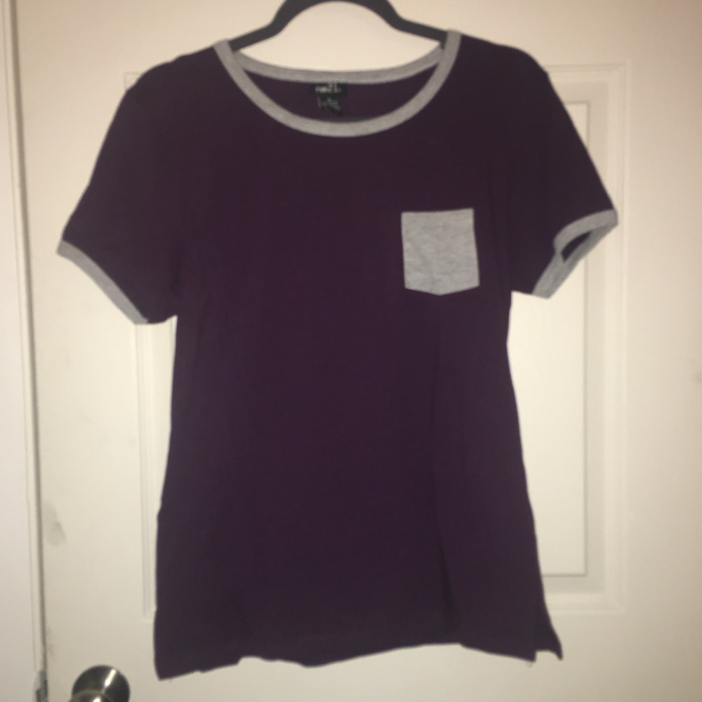 Rue 21 Burgundy & Grey Pocket Tee